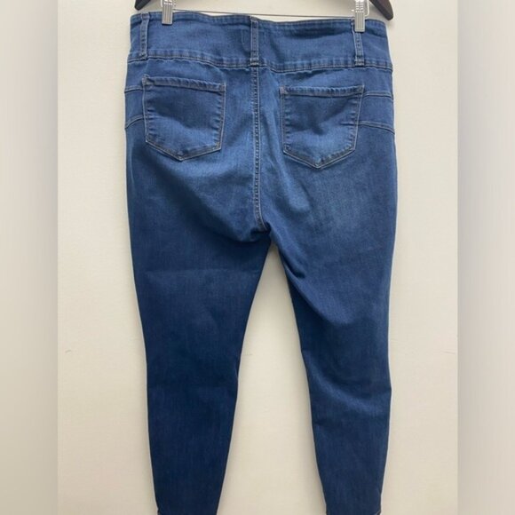 Simple Society Denim Blue Skinny Jeans Hi Rise Button Fly Size 32 - Picture 3 of 5